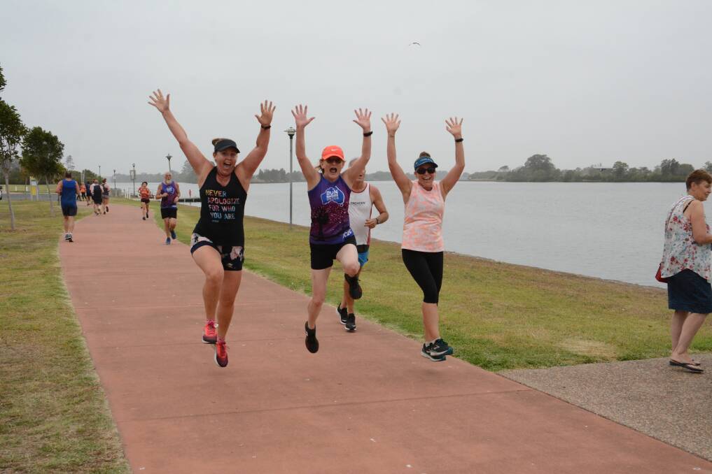 Fun and fitness: parkrun is held in Taree, Forster and now Gloucester each Saturday morning. Pictured are Kylie Williams, Sandra Van Dyk and Jo Burge in Taree on January 1. Photo: Scott Calvin.
