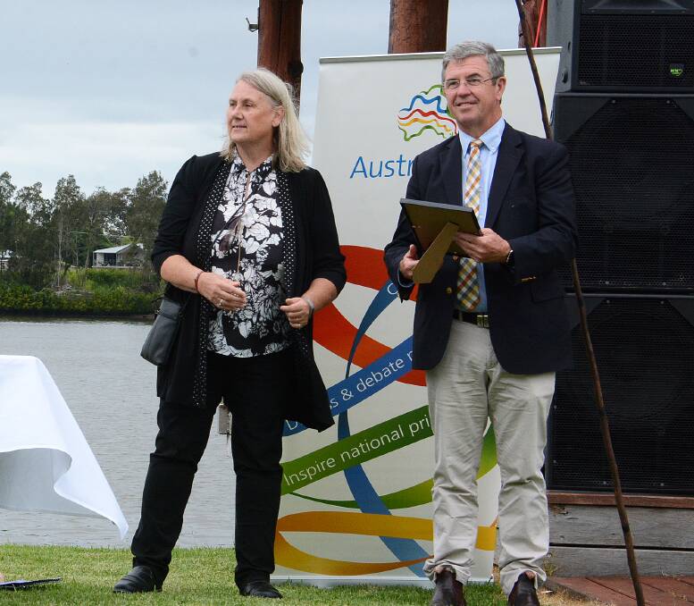 MidCoast mayor Claire Pontin and Member for Lyne Dr David Gillespie officiate at the 2022 citizenship ceremony held as part of the Taree Australia Day celebrations on Queen Elizabeth Park.