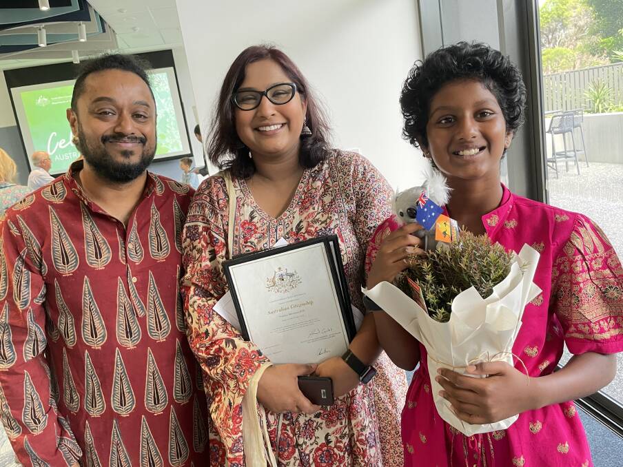 This year's citizenship ceremony was held at the Forster Civic Centre on January 29. Forster family Nirmal Joy, Jinu Abraham and Nanma Joy (10).Picture Jeanene Duncan.
