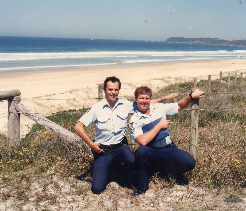 Trevor and Geoff Hall assisting with the investigation of a serious offence at Hallidays Point in the early 90s.