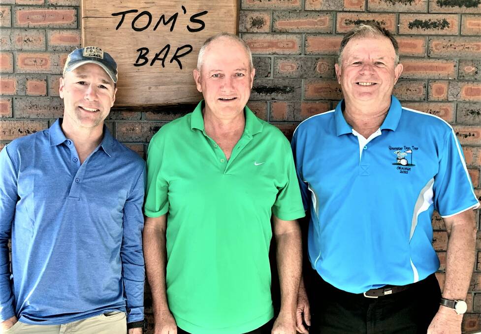 Gloucester Golf Club winners Jim Bird (C Grade), Rob Moore (B Grade) and Wayne Maddalena (A Grade). Photo supplied