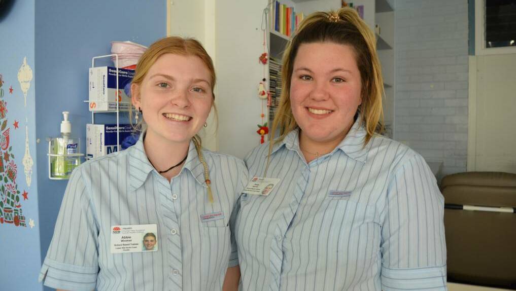 Former Gloucester High School students Abbie Windred and Holly Haynes during their nursing school based traineeship at the Gloucester Soldiers Memorial Hospital