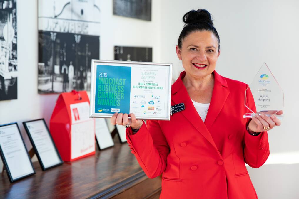 Denise Haynes received two awards at the 2019 Insurance Advisernet MidCoast Business Awards presentation evening held in Tuncurry. Photo supplied