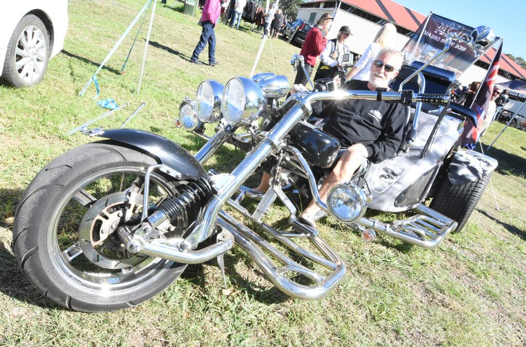 Scott Bollom on his Boom from Aus Trikes: A range of motorcycles were on display or driven to the Gloucester Showground for the event. Photo Scott Calvin 