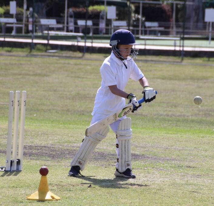 Max Delsperger on his way to nine runs in the under 10s cricket game on Saturday. Photo supplied