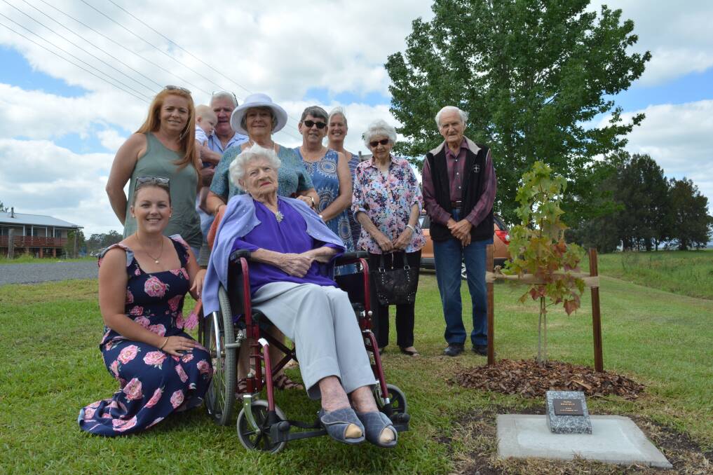 Nell Benfield with her family and friends at the unveiling. Photo Anne Keen