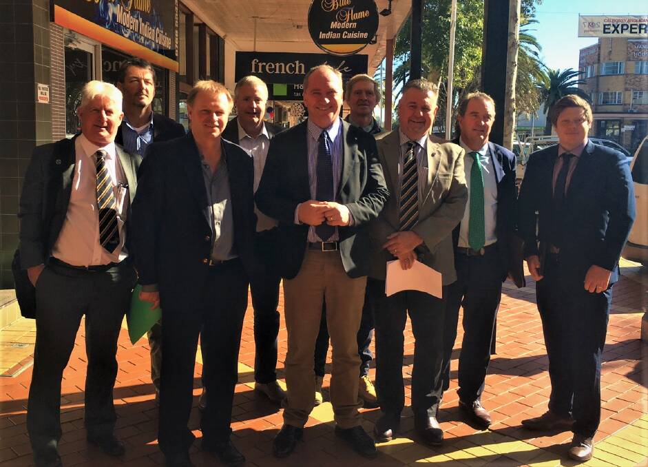 Meeting of minds: Terry Seymour, Hyde Thompson, Rod Williams, Brett Peterkin, Barnaby Joyce, Stuart Redman, Michael Pearce, Erik Noakes and Dylan Reeves. Picture: Supplied