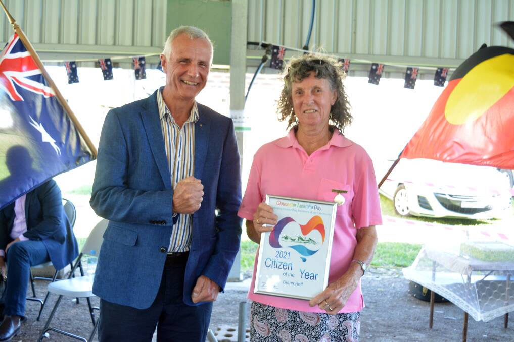 Gloucester's Citizen of the Year, Di Relf was represented the award by Australia Day ambassador, Brian Beesley. Photo Anne Keen 