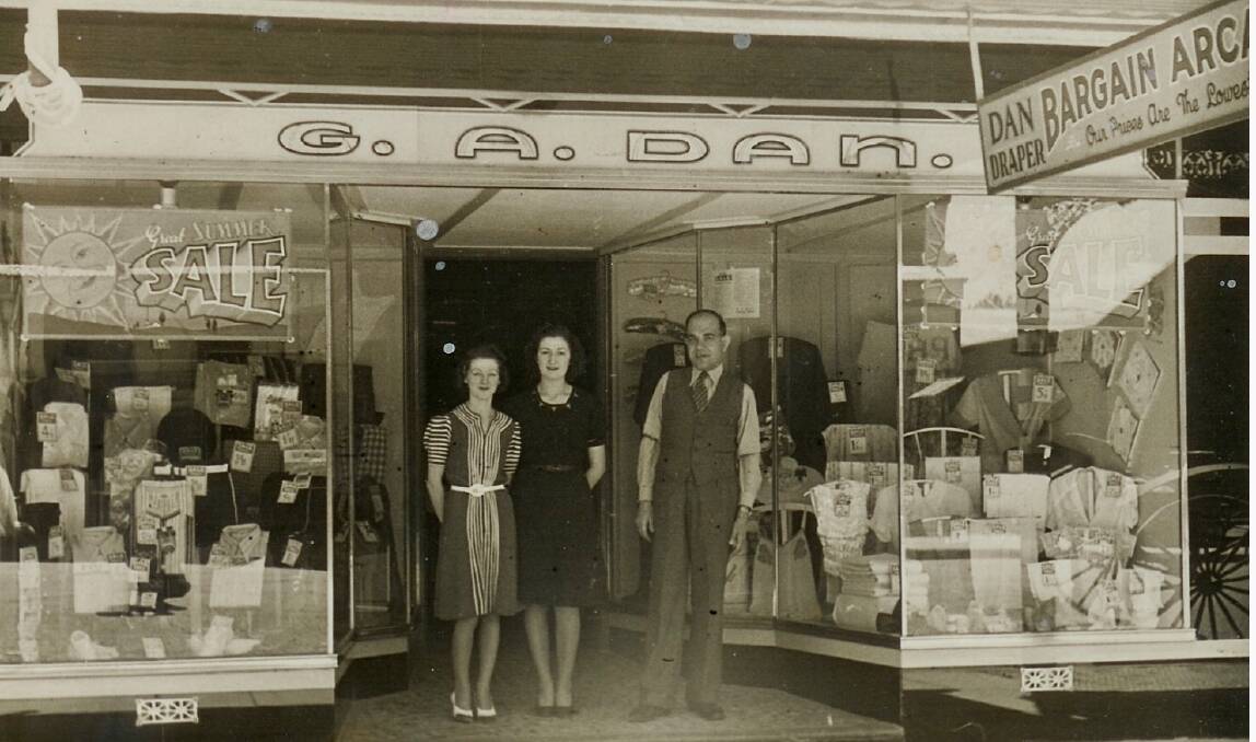 George Dan with staff members Hazel and Doris out front of the shop on Church Street in 1935.