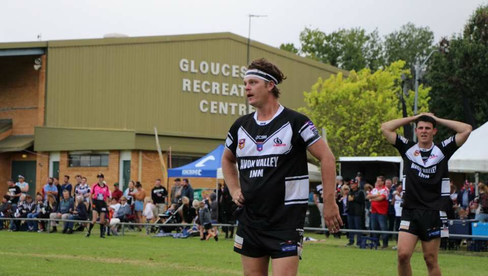 Riley Collins and Todd Ritter during the Gloucester Magpies home game. Photo Kate Wratten