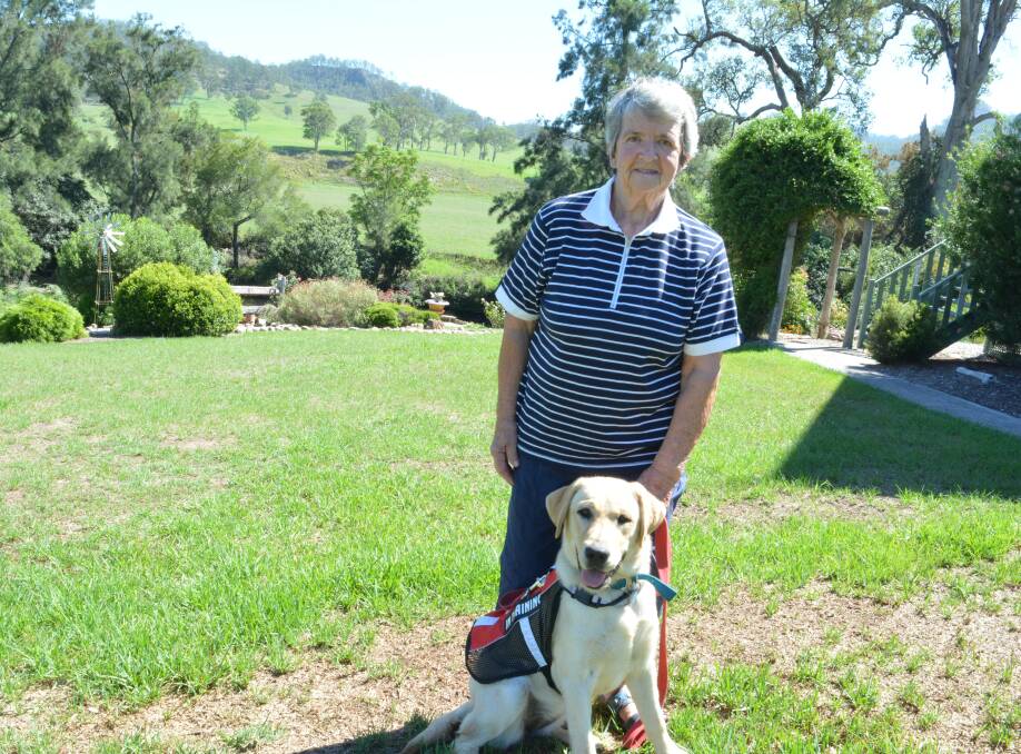 Lindy Trudgeon with nine month old Bear, who is currently in training to be an assistance dog. Photo Anne Keen