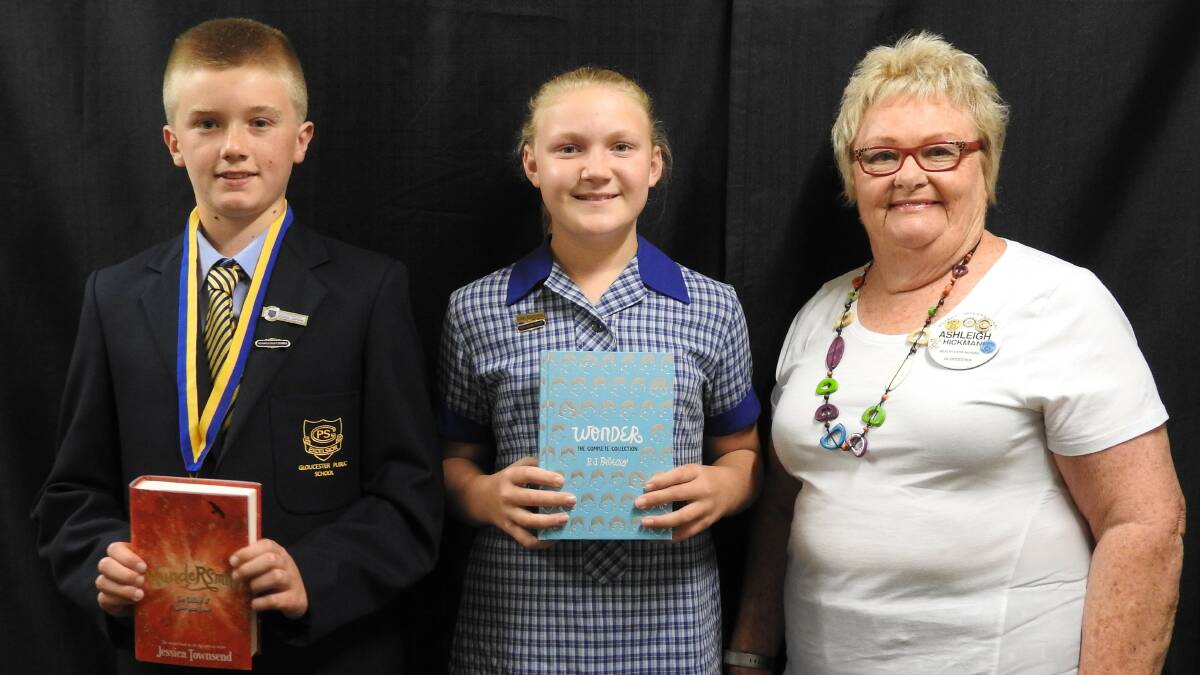 Maths Award Ryan Latimore and Rep School and Community Bree Norrie with Ashleigh Hickman from Gloucester Rotary Club