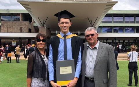 Jack Wilson with his parents, Margaret and Bruce Wilson at Jack's graduation at the University of New South Wales. Photo supplied