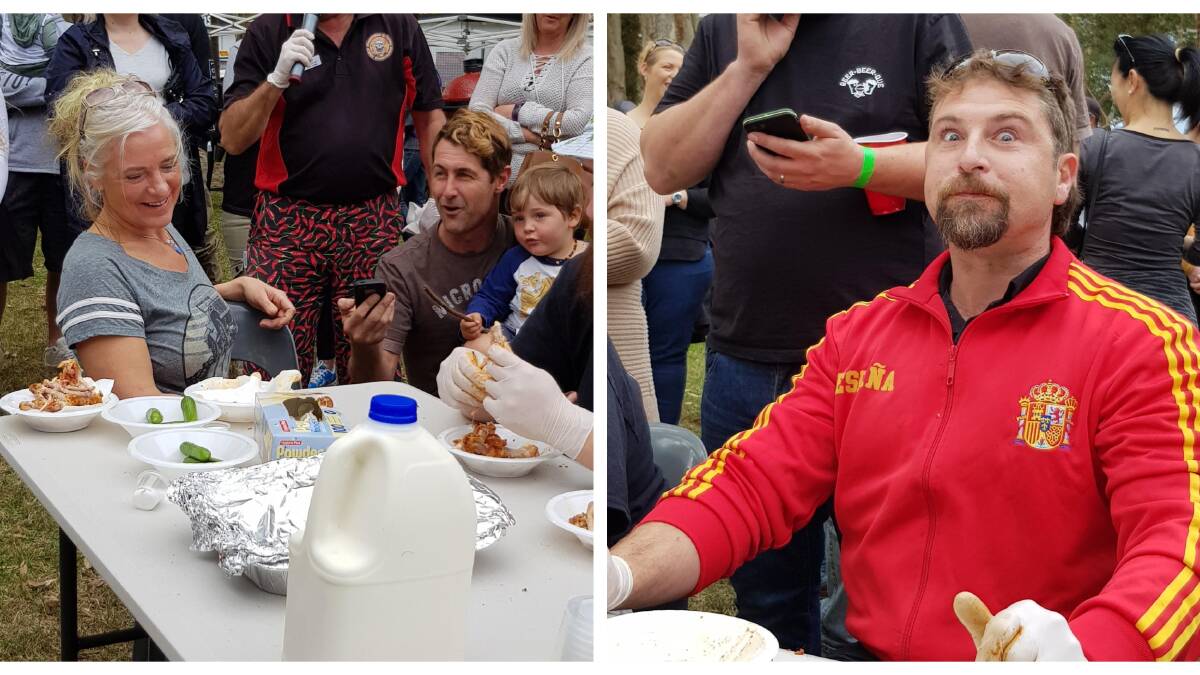 Amanda on the left and Preston on the right during the chilli chicken wing competition. Photo supplied