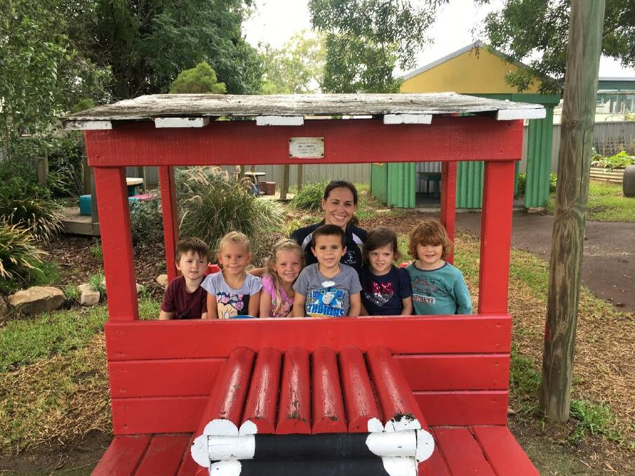 Gloucester Pre-School’s newest teacher Kathryn Sterling with Archer Smith, Ella Germon, Nullah Clarke, Maggie Compton and William Coombe. Picture: Supplied