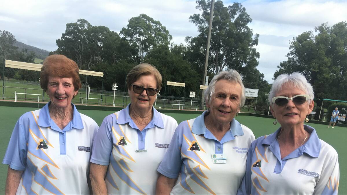 Gloucester Women's Bowling Club's winning fours team Joan Ridgeway, Bev Germon, Jill Everett and Di Lockwood. Photo supplied