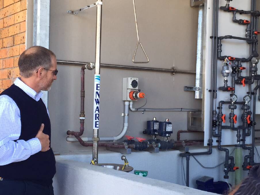 Former Gloucester Shire Councillor Aled Hoggett inspecting the new chlorine dosing system at the Gloucester Water Treatment Plant in 2015.