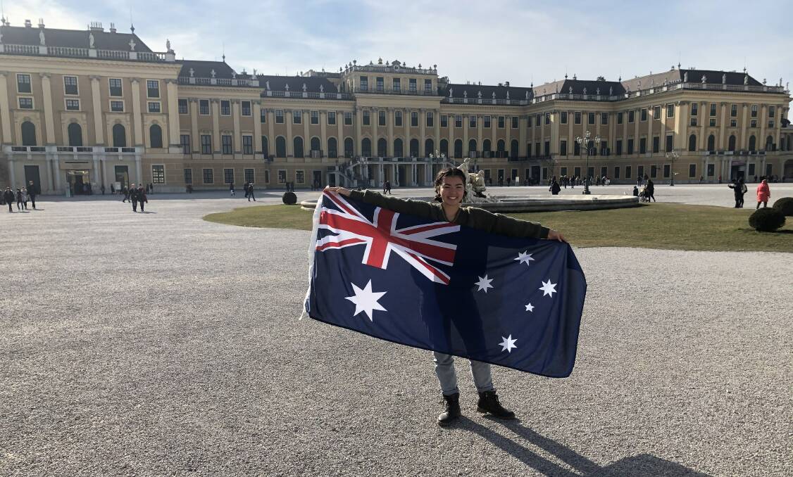 Riko and her Australian flag at the Schonbrunn Palace in Vienna