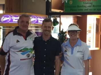 Bowler Rob Heiniger, sponsor Joel Sheely and bowler Michelle Biggs. Photo supplied