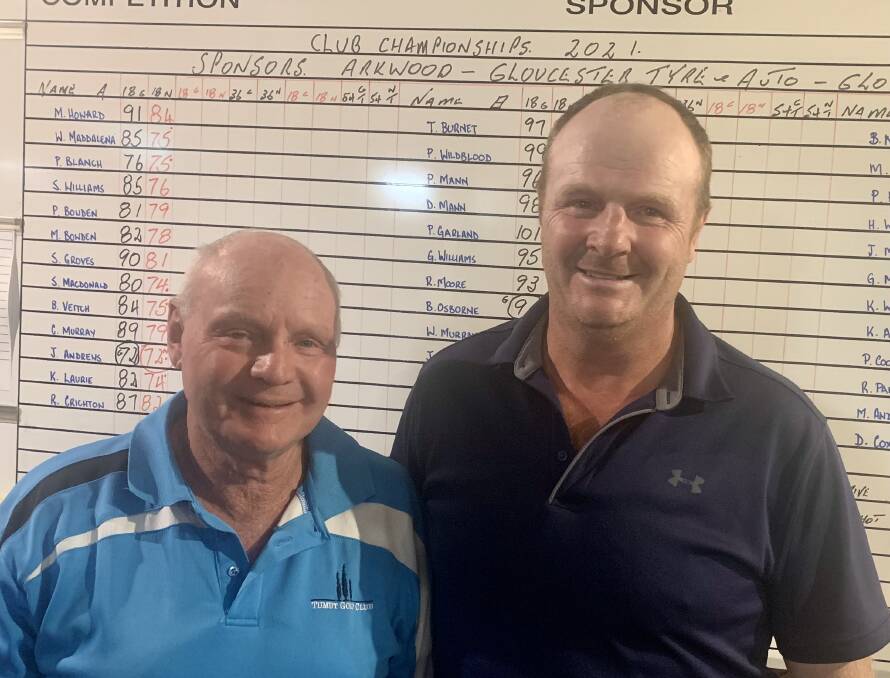 Gloucester Golf Club's May monthly medal leaders (Arkwood Trophy) Rick Paff in C grade and Jamie Andrews in A grade plus medal. Photo supplied