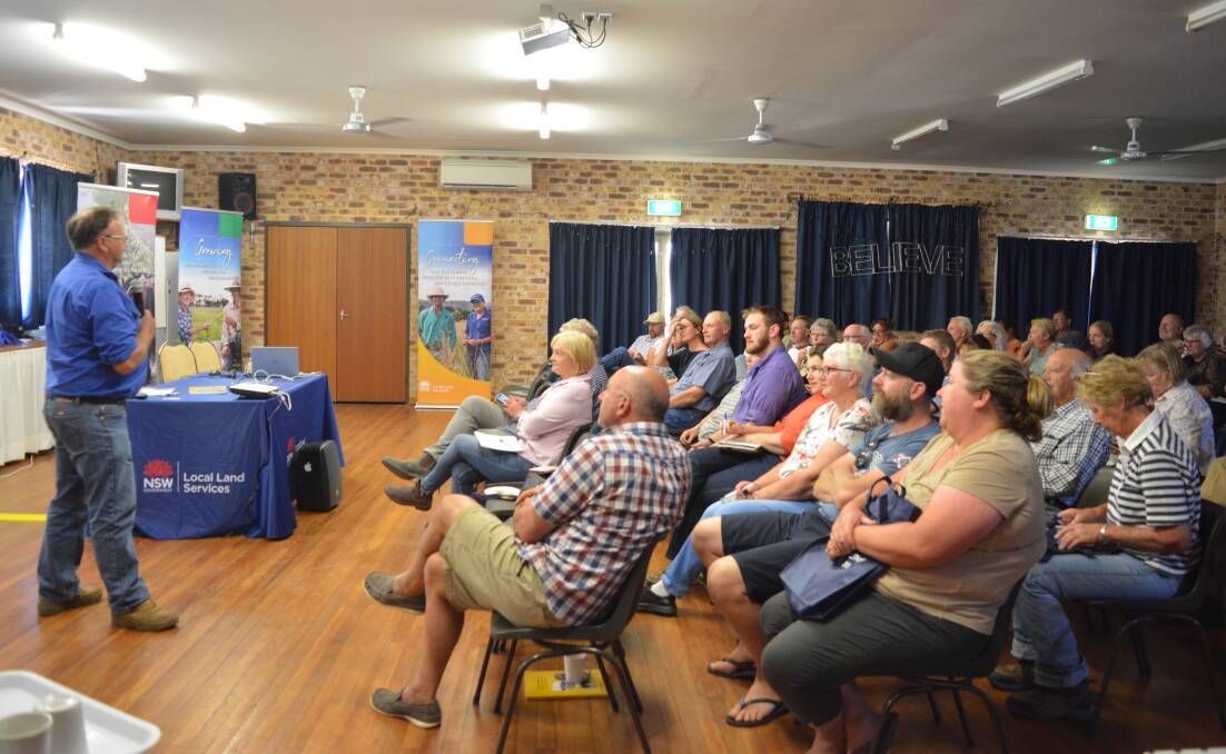 Local farmer and Local Land Services Officer, Albert Mullen spoke about how to keep a healthy dam during the drought workshop. Photo Anne Keen
