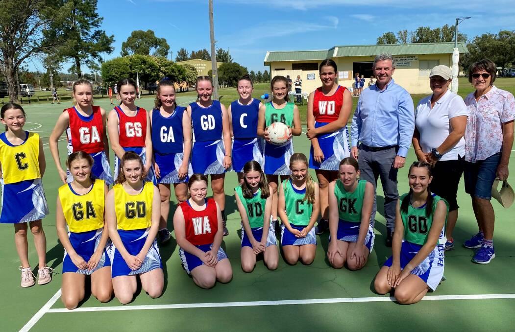 David Gillespie visited the Gloucester netball courts on Tuesday April 27 to make the annoucement. Photo supplied
