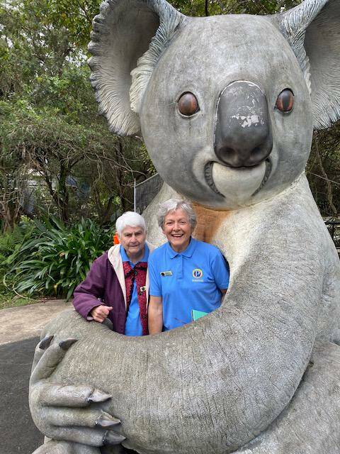 Edna Horner and Shirley Hazell with the giant Koala. 