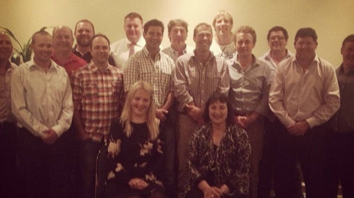 Liv front left with the guest speaker and the rest of the dairy leaders at the final dinner.