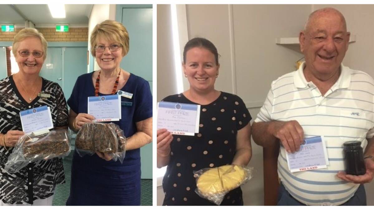 On the left, Barbara Reichert and Denise Hawdon with their goodies and on the right, Erin Campbell and Bob Lamb with their award winning entries. Photos supplied