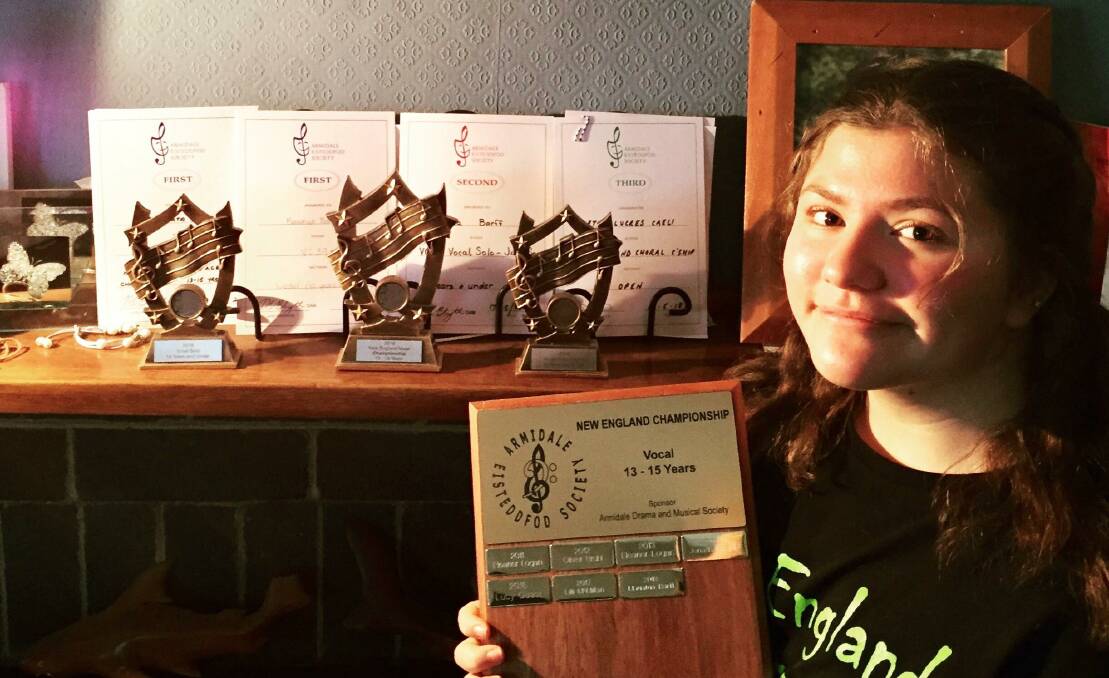 Mauatua Barff and her awards after a very successful run at the Armidale Eisteddfod. Photo supplied