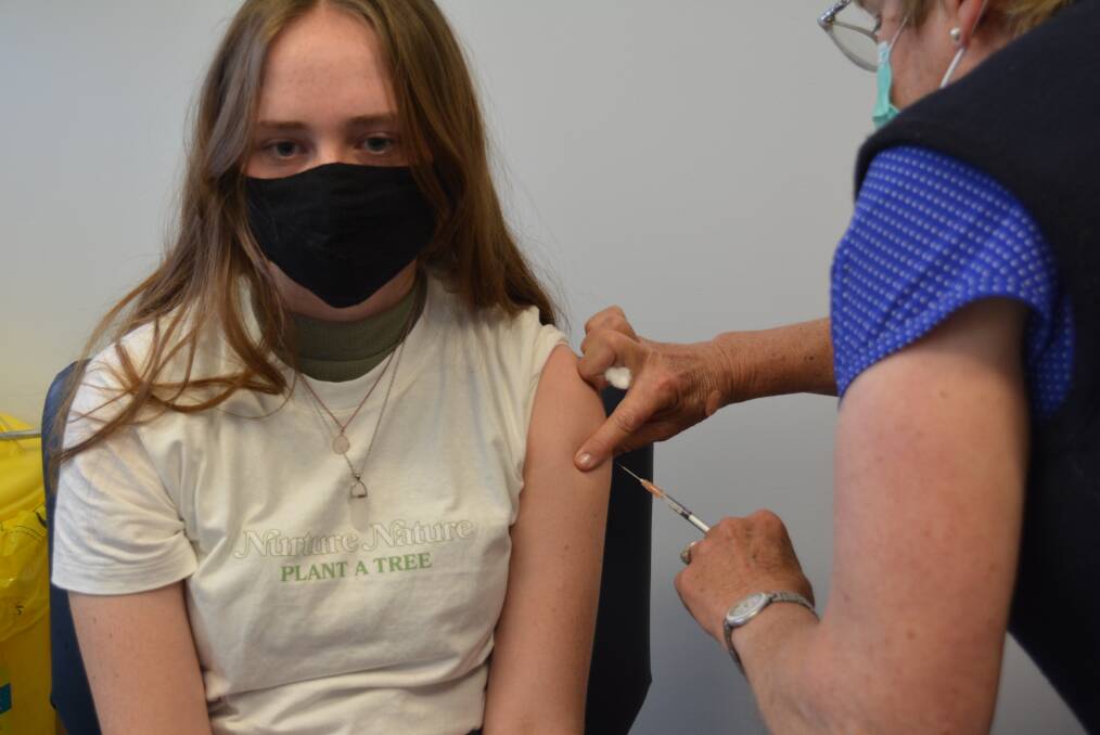 Gloucester High School student, Elyssa Keen got her first COVID vaccine injection last Friday. Photo Anne Keen 