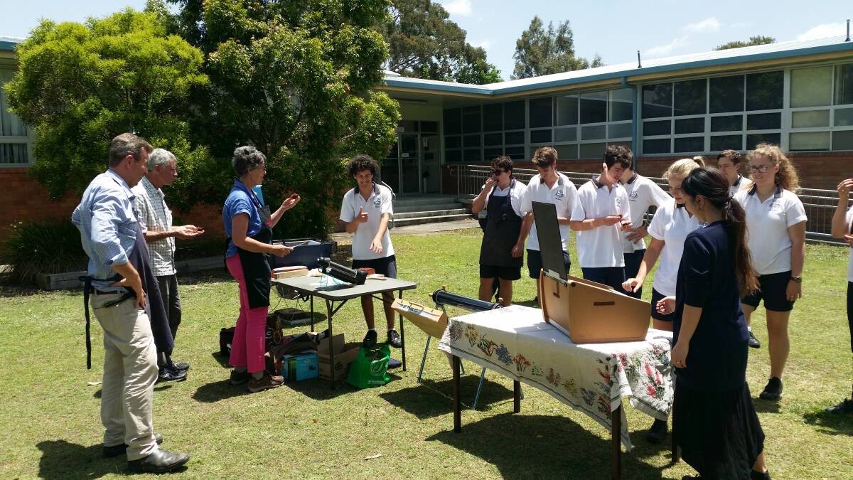 Gloucester High School students learn about the benefits of using the sun to cook their food. Photo supplied