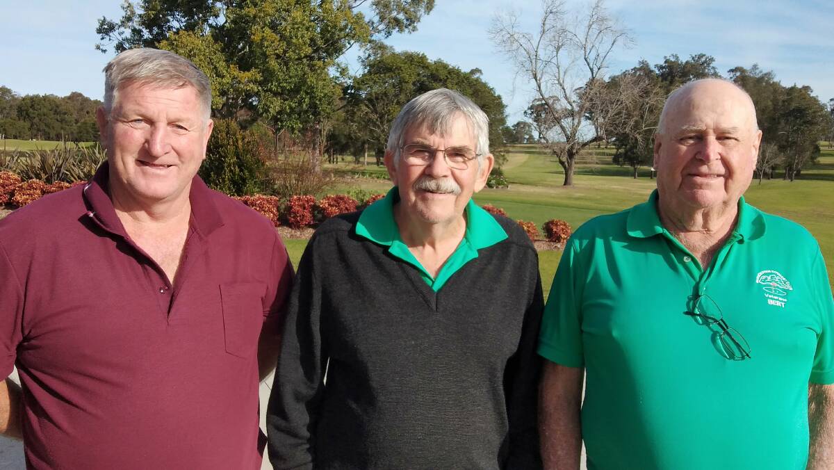 Gary Threadgate, Peter Buettel and Bert Newman were part of the winning team at the Gloucester Veterans Golf Club's latest event. Photo supplied