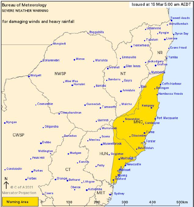 The Gloucester region is sitting in the heart of the weather warning zone.