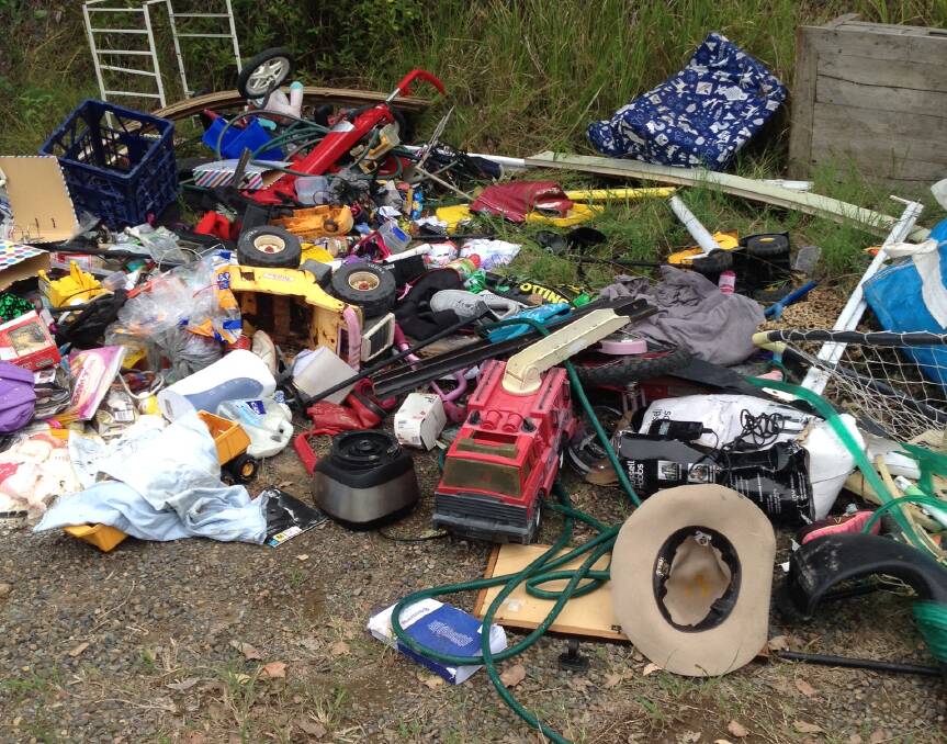 A pile containing household goods, ranging from children’s toys to unopened food dumped in Waukivory last year. Photo: Gayle Hollingsworth