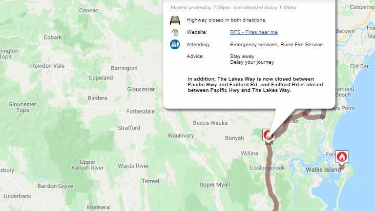 Part of the Pacific Highway closed due to out-of-control fire
