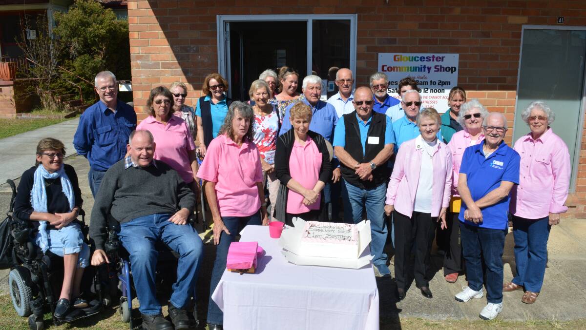 Past recipients and Gloucester Community Shop volunteers gathered to celebrate the shop's first birthday. Photo Anne Keen 
