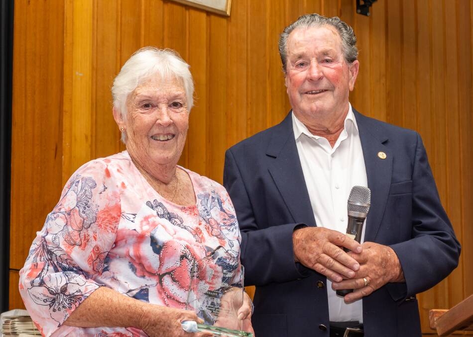 Lorraine Forbes was presented with a Life Membership by Gloucester Sports Committee president Ollie Rinkin. Photo Jason Slade Photography