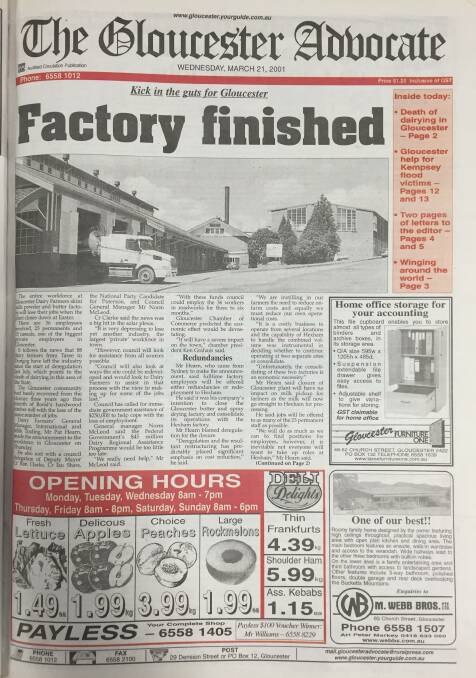 On March 21, 2001, the Gloucester Advocate published the news that the factory was closing at Easter that same year only a couple weeks later.