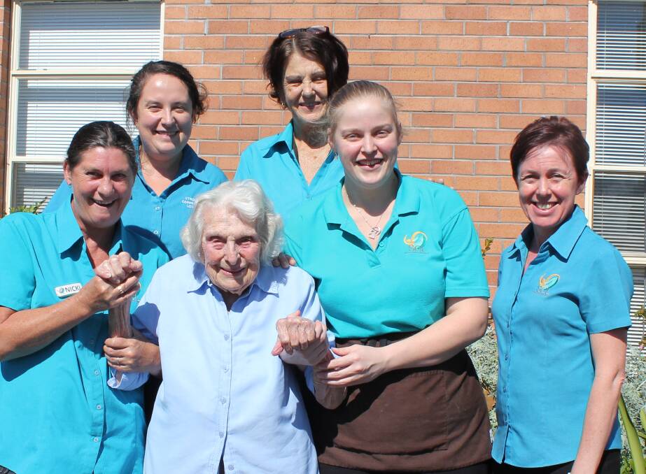 Una Farley with the staff at Stroud Community Lodge ahead of her 100th birthday on May 9.