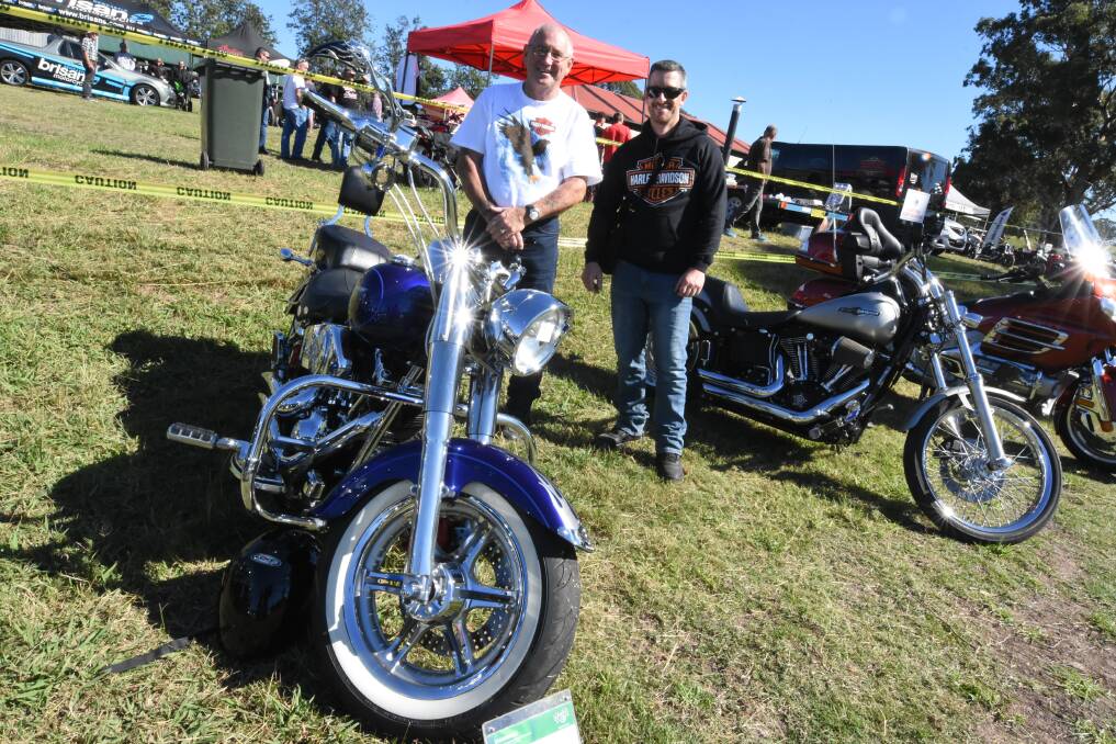 Derek Rapley with his 2008 Harley night train and Dave Tierney with his 2006 Harley fat boy at the 2018 Gloucester Motorcycle Expo.