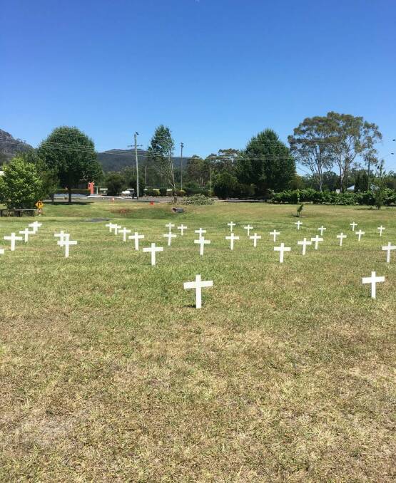 Domestic Violence: A cemetery was installed at the Billabong Park reflecting the deaths of women and children from domestic violence for White Ribbon Day.