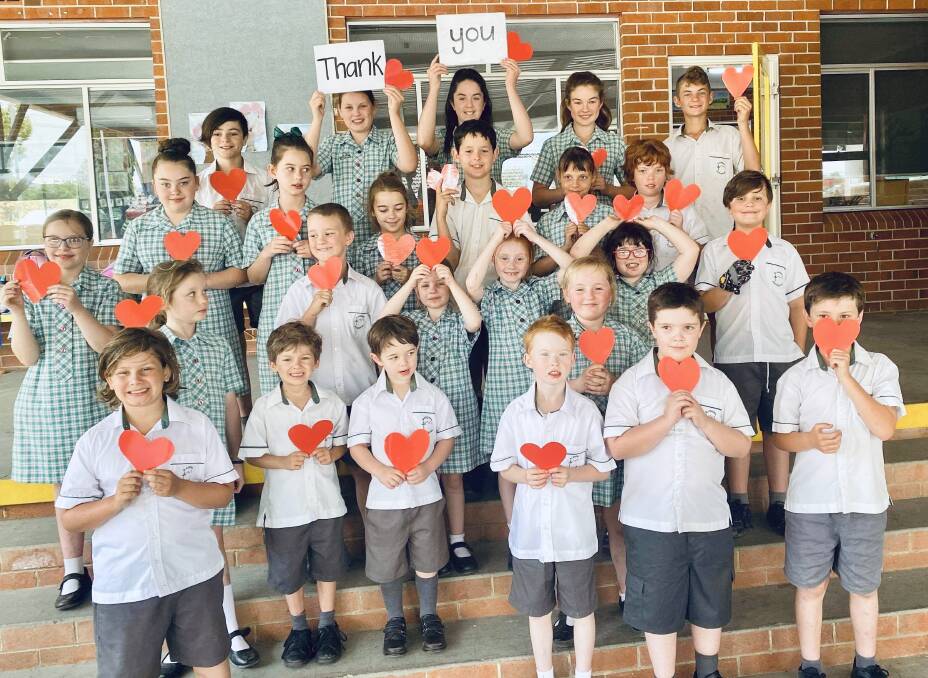St Joseph's Primary School Gloucester students say thank you to the community. Photo supplied