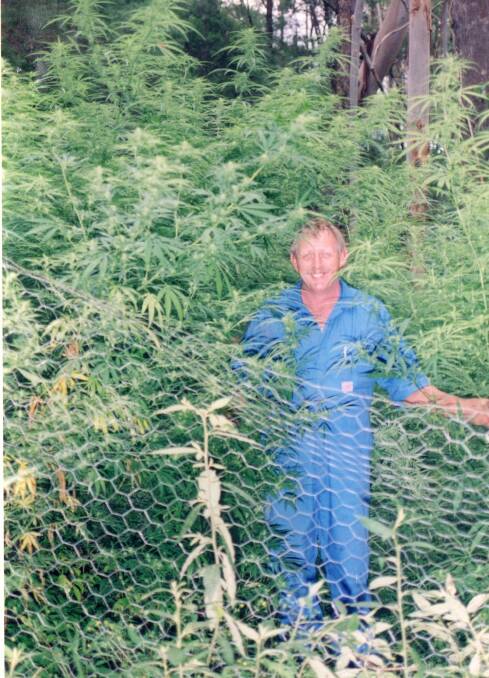 John Gerit, former lock-up-keeper and Officer in Charge at Gloucester with the cannabis crop found in the mountains in 1994. Photo supplied by Trevor Carroll.