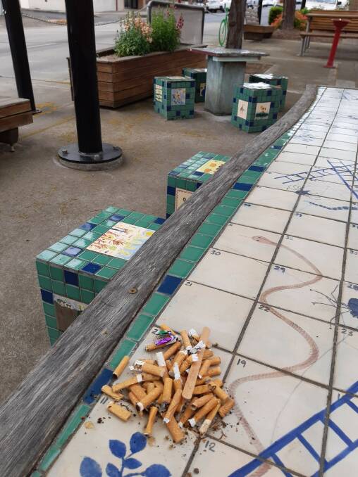 Cigarette butts collected at the Meeting Place in Gloucester on Thursday. Photo Terry Hardwick