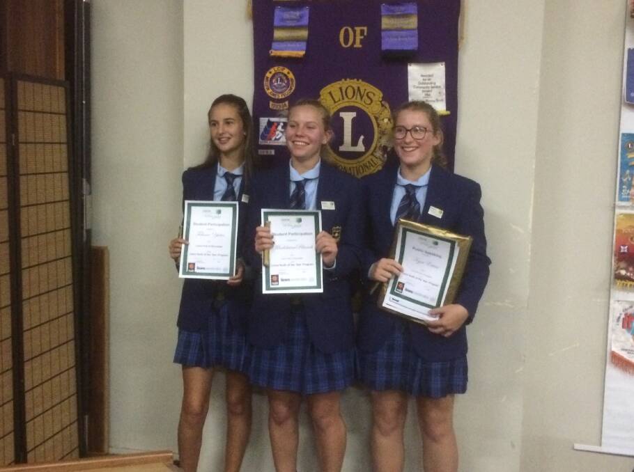 Tahnee Yates, Maddy Blanch and Kyra Edstein at the presentation ceremony. Photo supplied