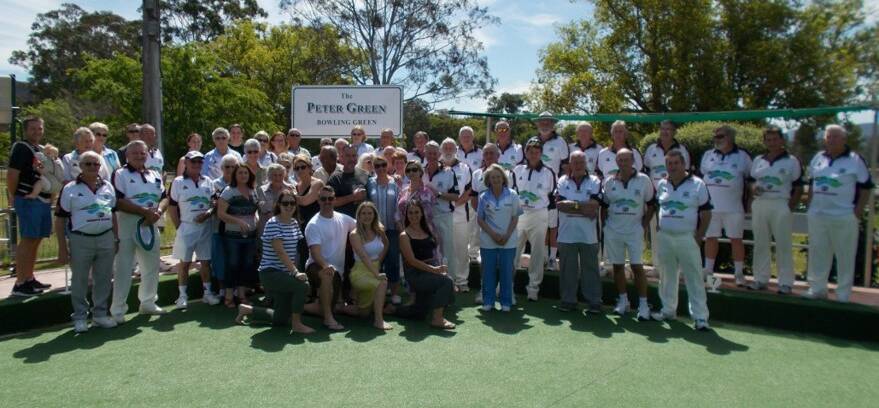 In his honour: Gloucester Bowling Club members, Green family members, extended family and friends gather for the unveiling of the sign. 
