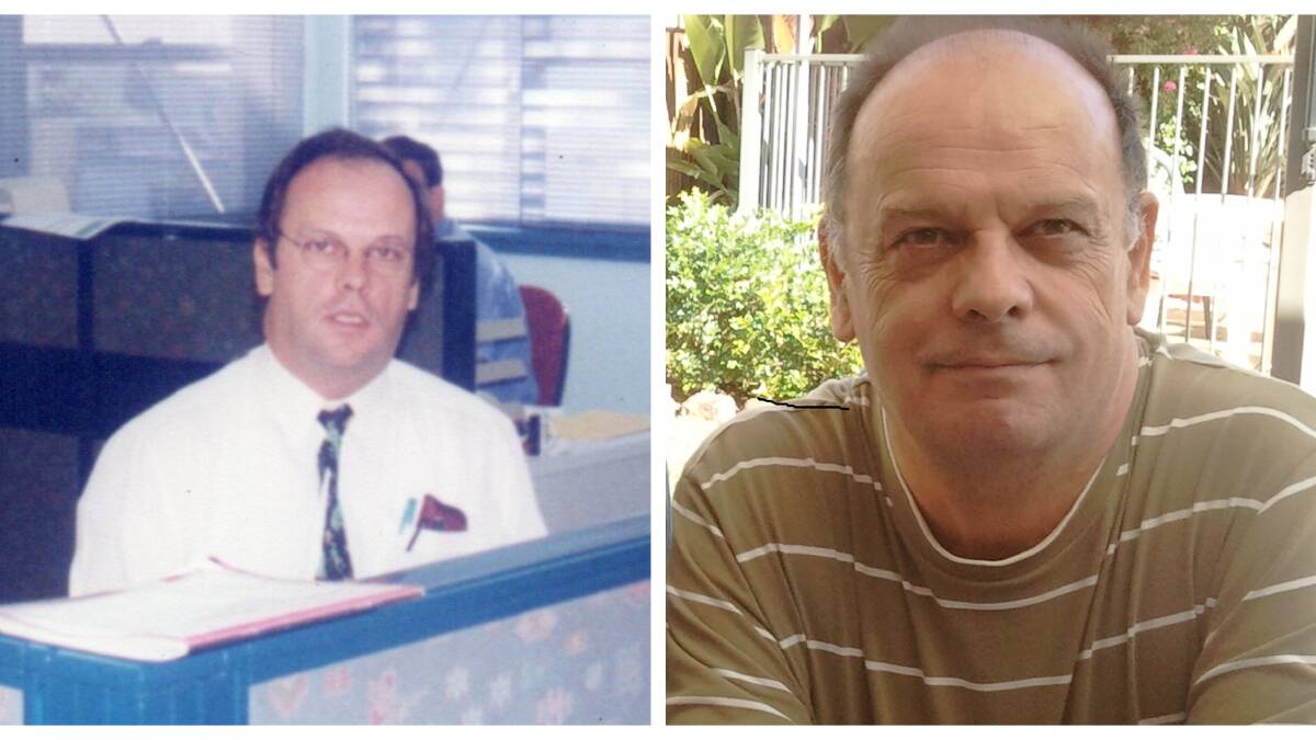 Trevor Carroll in the Forster detectives office in 1998 on the left and Trevor Carroll, now on the right. Photo supplied by Trevor Carroll