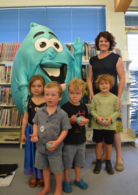 Hanging out with Whizzy: Daisy Jennings, Spencer Haschek, Luke Thurlow, William Coombe and Amanda Field at the Gloucester Library.