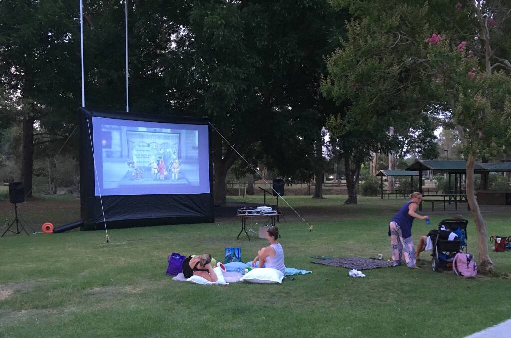 The outdoor movie equipment in use at Billabong Park